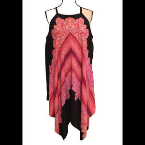 👗🔴🖤White House Black Market Size 12 $140 Scarf Shift Dress Black Red White